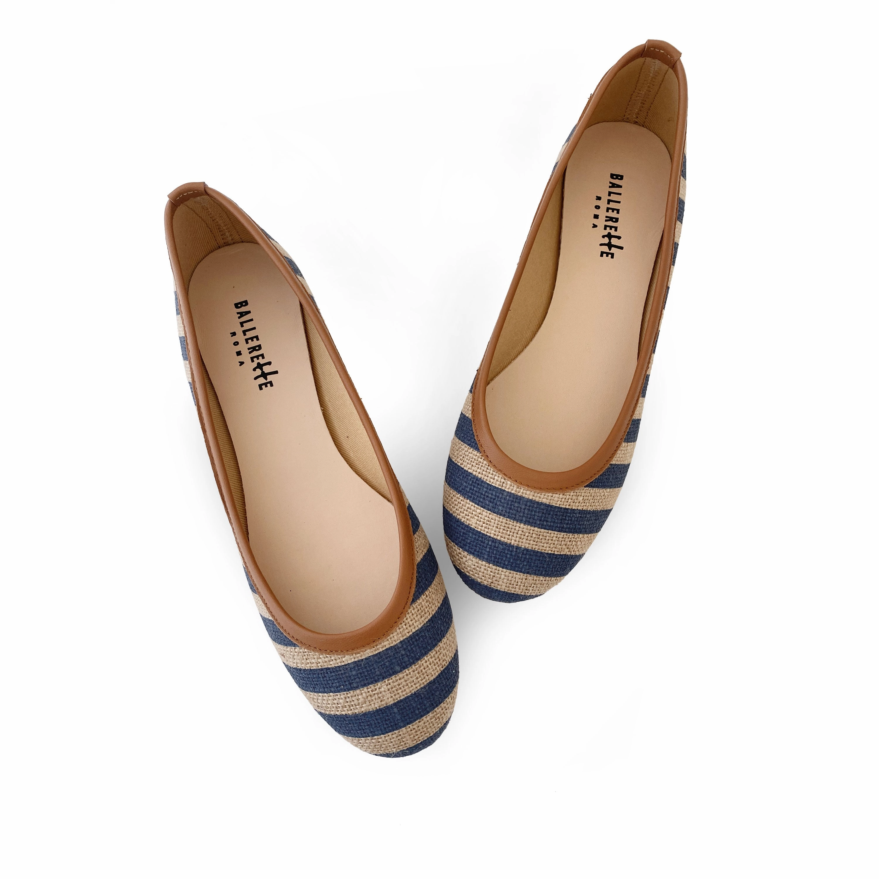 Blue striped jute ballet flats Dress Shoe For Arch Support