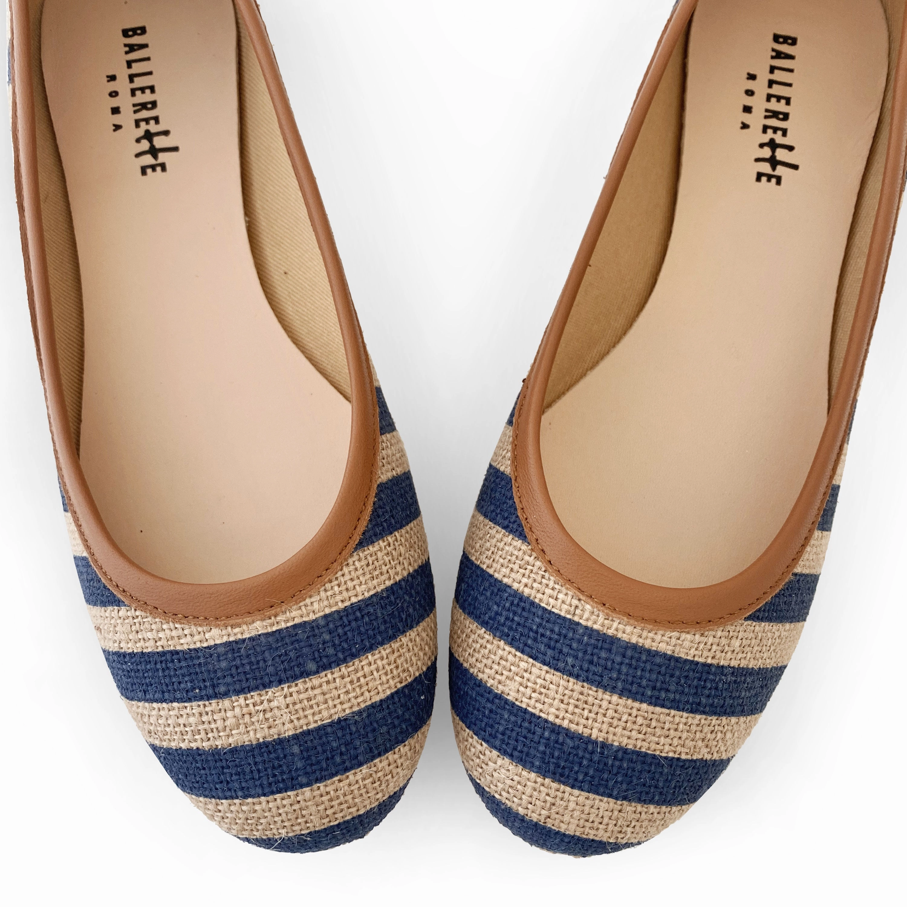 Blue striped jute ballet flats Best Tennis Shoes With Dresses