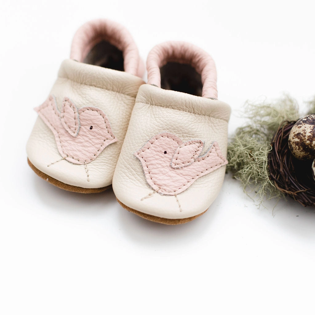 Blush Birdie Leather Shoes Moccs Baby and Toddler High Heel Slippers With Fur