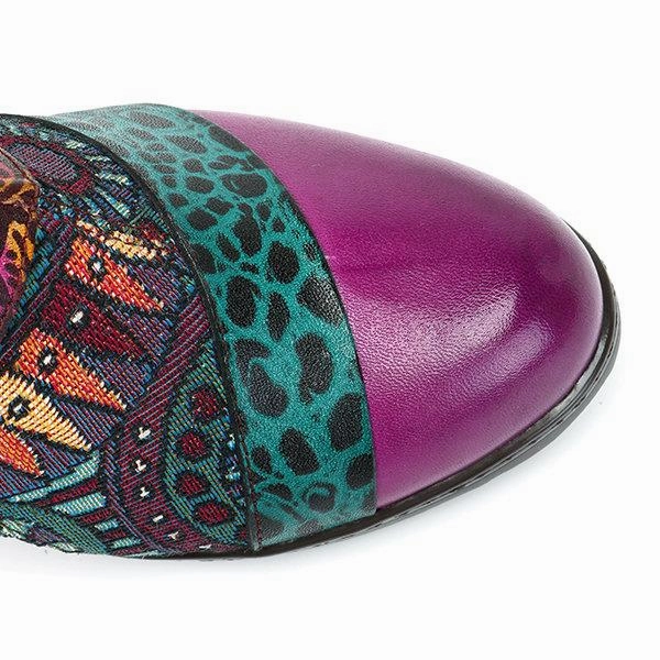 Boho Splicing Pattern Button Zipper Ankle Leather Boots Adidas Dreamstrike Shoes