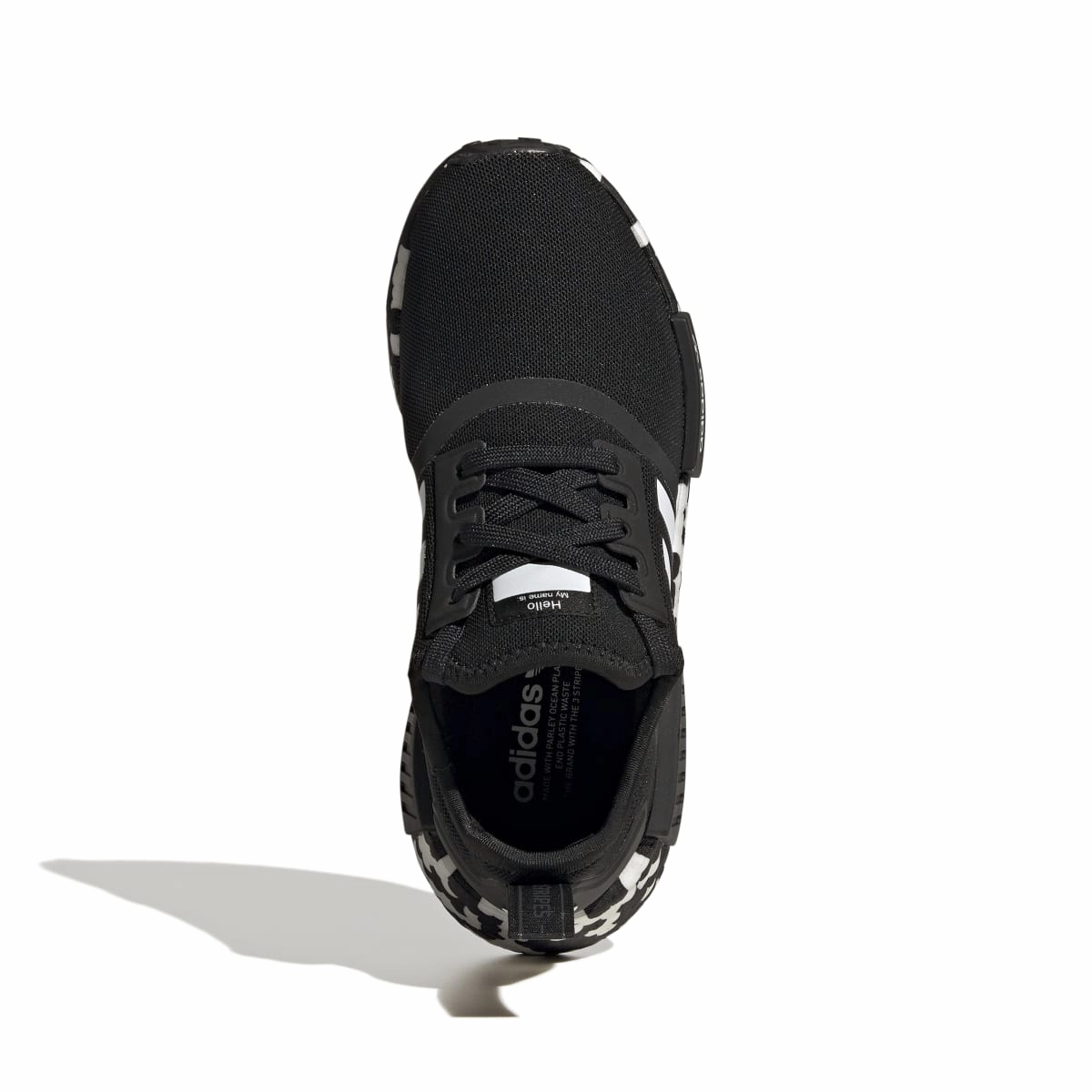 ADIDAS GW9594 NMD_R1 JR'S (Medium) Black/Black/White Textile Running Shoes synthetic leather