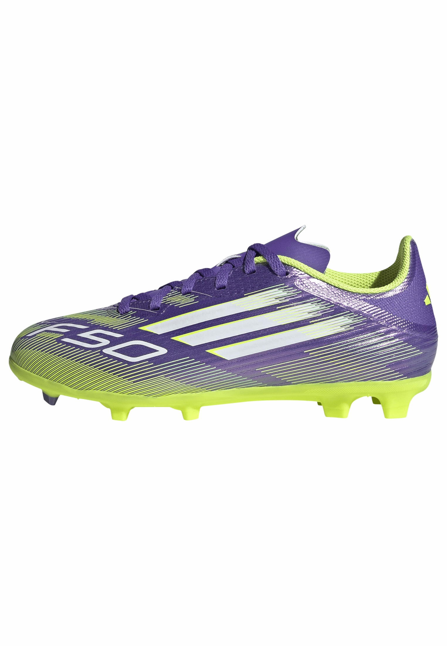 adidas F50 League Firm/Multi-Ground Soccer Cleats Kids -Purple/White/Lemon High Top Cleats Soccer