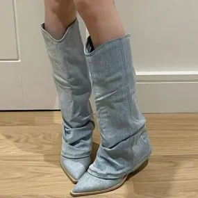 Fish Boots Chlo  Bottes en denim  hauteur de genou pour un style tendance