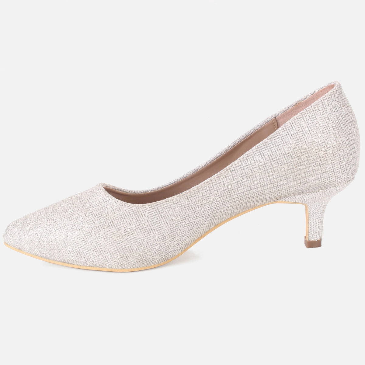 Tan Flat Shoes T Womens "HARUKO" Almond Toe Glitter Court Shoes