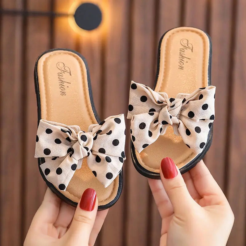 Bow Flats Open Toe Slide Sandals Non-slip Flip Flops Children Home Slippers Kids Girls Summer Cute Beach Slippers Shoe Faze Slippers