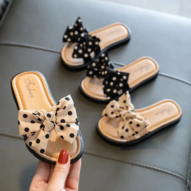 Bow Flats Open Toe Slide Sandals Non-slip Flip Flops Children Home Slippers Kids Girls Summer Cute Beach Slippers Shoe Free Crochet Pattern Slippers