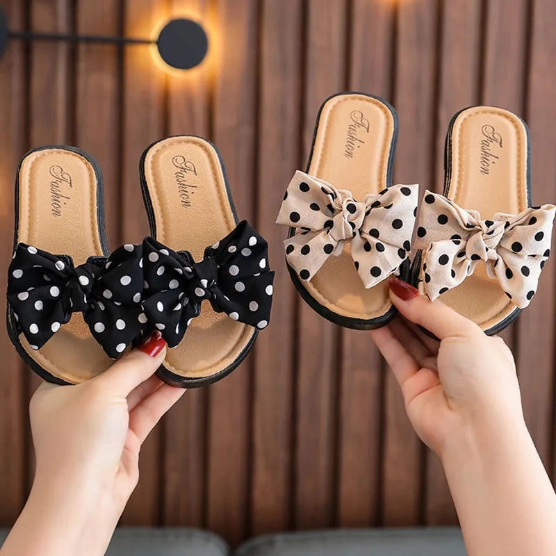 Ez Slides Bow Flats Open Toe Slide Sandals Non-slip Flip Flops Children Home Slippers Kids Girls Summer Cute Beach Slippers Shoe