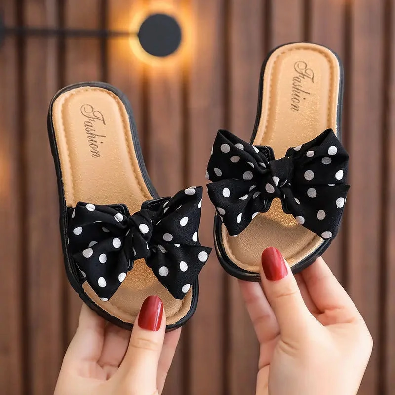 Bow Flats Open Toe Slide Sandals Non-slip Flip Flops Children Home Slippers Kids Girls Summer Cute Beach Slippers Shoe Slippers Size 15