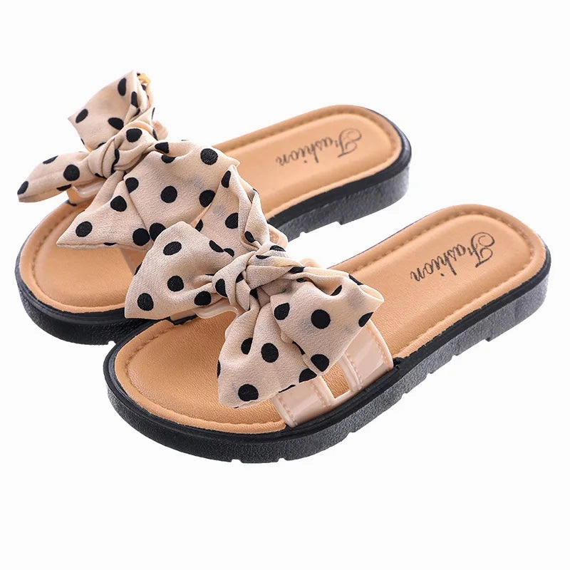 Bow Flats Open Toe Slide Sandals Non-slip Flip Flops Children Home Slippers Kids Girls Summer Cute Beach Slippers Shoe Izod House Slippers