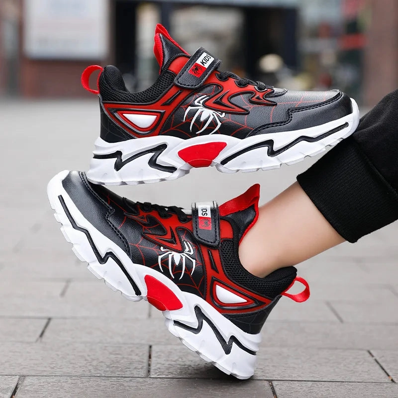 Cushioned Tennis Shoes Brand Kids Cartoon Spider Sneakers Boys Comfortable Sports Shoes Outdoor Non-slip Tennis Shoes Lightweight Casual Running Shoes