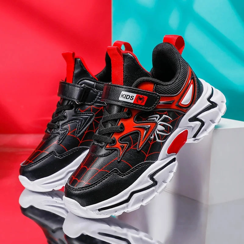 Most Expensive Tennis Shoes Brand Kids Cartoon Spider Sneakers Boys Comfortable Sports Shoes Outdoor Non-slip Tennis Shoes Lightweight Casual Running Shoes