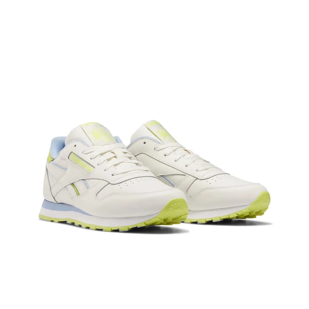 Gym Style Creek Run REEBOK EF3277 CL LTHR WMN'S (Medium) Chalk/Blue/Yellow Leather Lifestyle Shoes