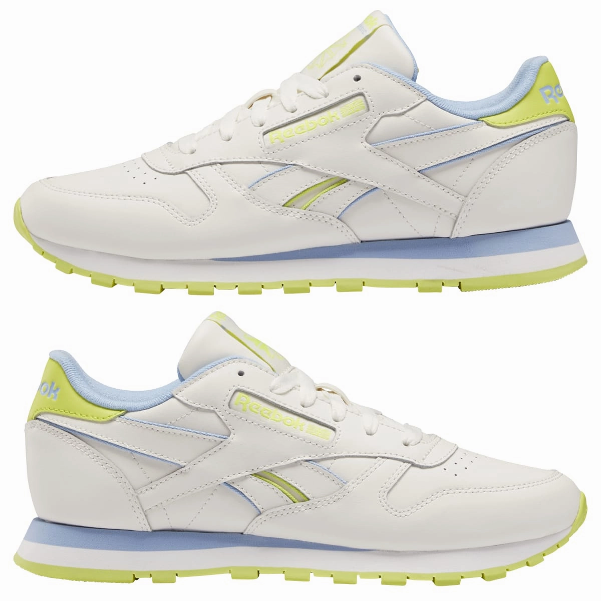 REEBOK EF3277 CL LTHR WMN'S (Medium) Chalk/Blue/Yellow Leather Lifestyle Shoes triangular - design shoes easy - to - put - on shoes
