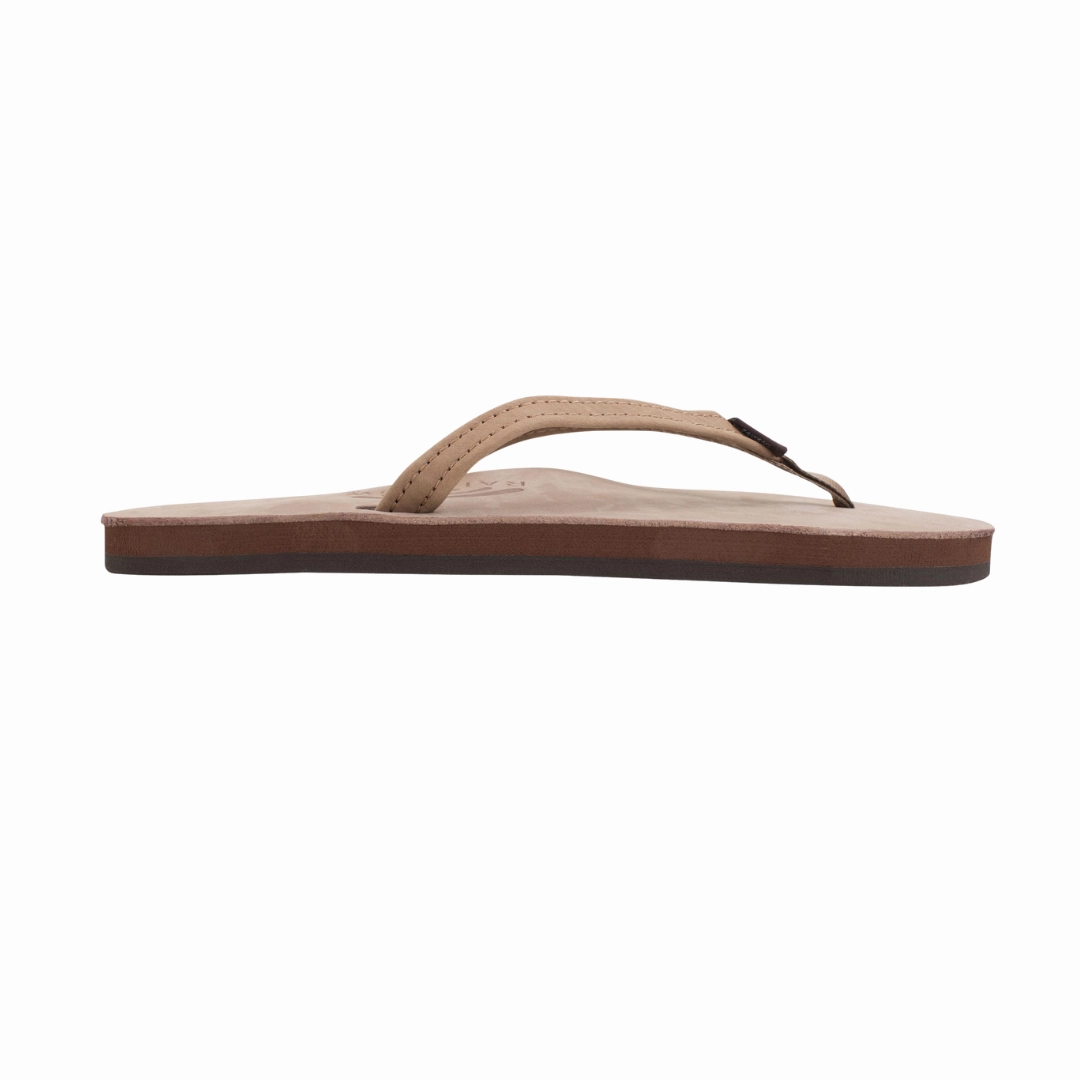 City Chill Flat Sole RAINBOW 301ALTSNW/DKBR SINGLE LAYER WMN'S (Medium) Dark Brown Leather Strap Sandals