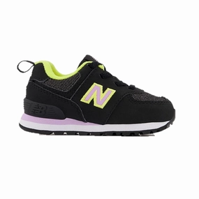 NEW BALANCE ID574FX2 574 BUNGEE LACE INF'S (Wide) Black Synthetic Running Shoes Port Walk Stripe Mood