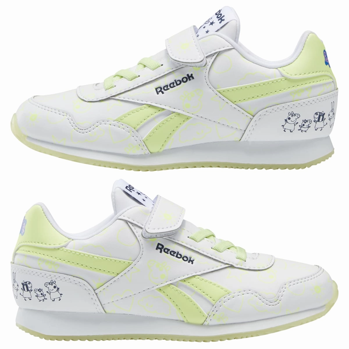 REEBOK GZ6490 ROYAL CL JOGGER 3.0 1V YTH'S (Medium) White/Energy Glow/ White Synthetic Lifestyle Shoes Cloudy Step Street Cool