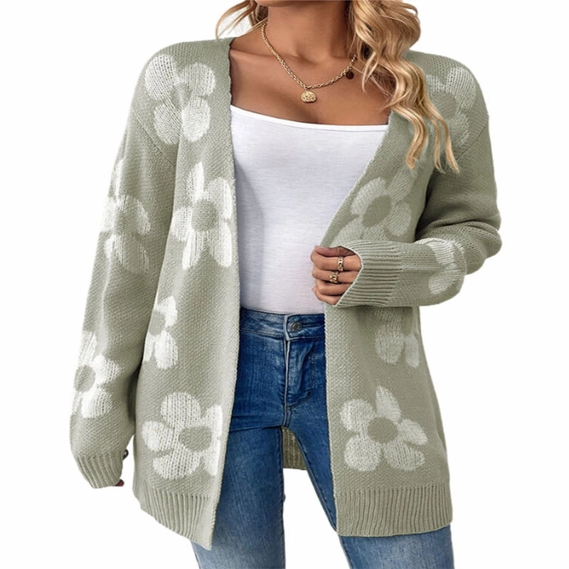 Casual Loose Daisy Print Open Front Cardigan 6 Slip On Work Boots