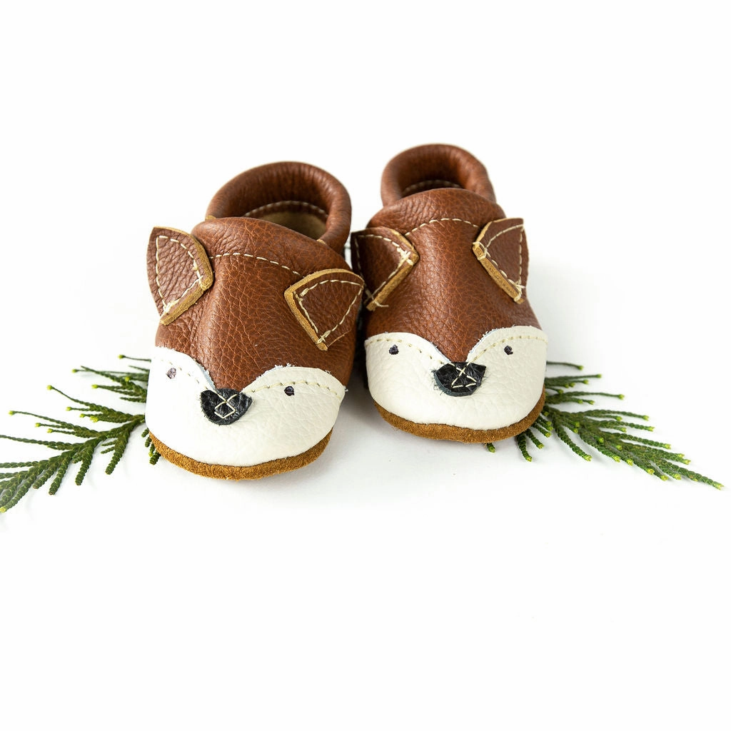 Lace Up Ankle Chestnut Fox// Cute Critters Leather Shoes Baby and Toddler
