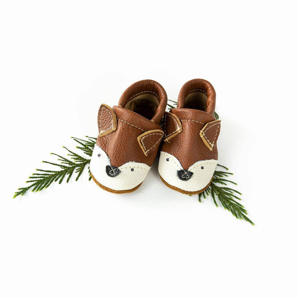 Chestnut Fox// Cute Critters Leather Shoes Baby and Toddler High Heel Shoes With Straps