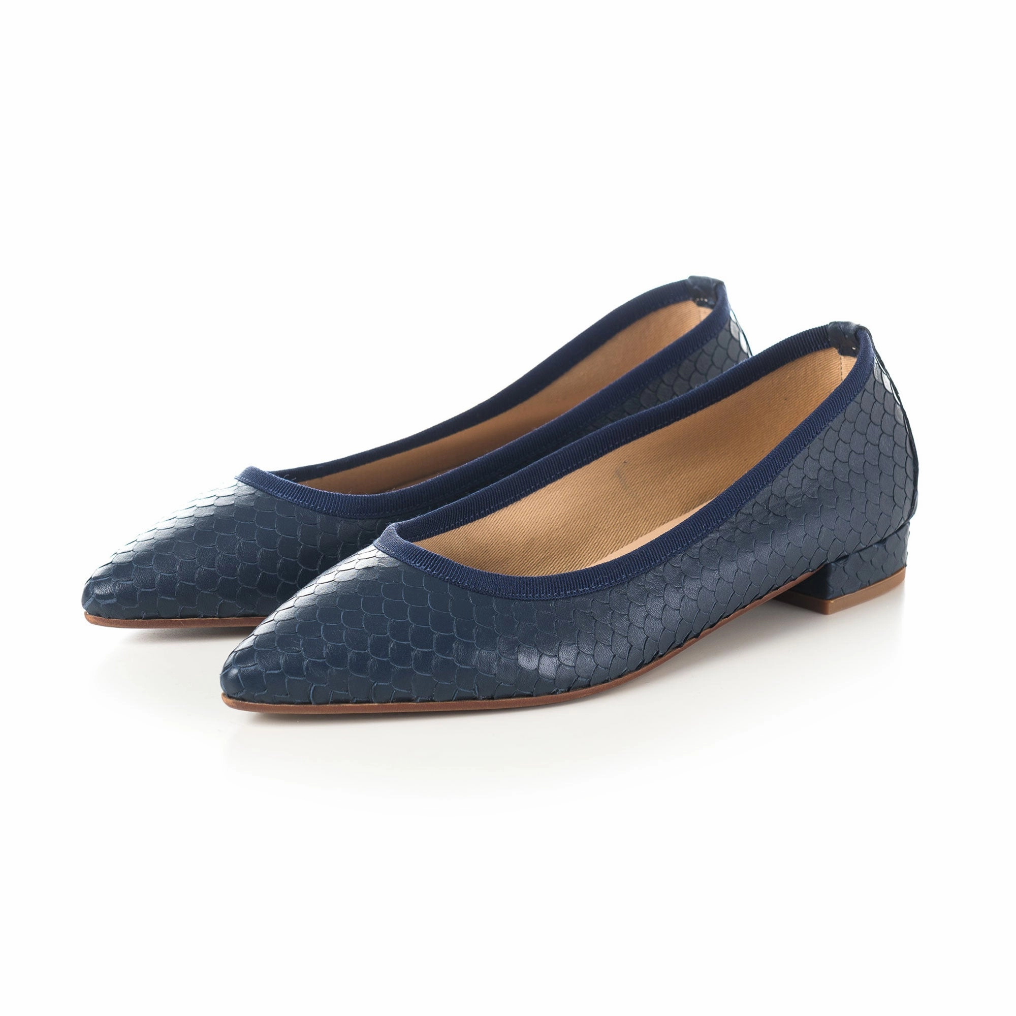 Dressy Flat Wedding Shoes Pointed toe ballet flats blue cobra effect leather