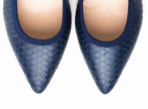 Pointed toe ballet flats blue cobra effect leather Gold Bridesmaid Shoes Flats