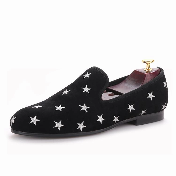 OneDrop Handmade Men Velvet Dress Shoes Star Embroidery Party Wedding Prom Loafers Waterproof Loafers