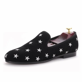 OneDrop Handmade Men Velvet Dress Shoes Star Embroidery Party Wedding Prom Loafers Frances Loafers