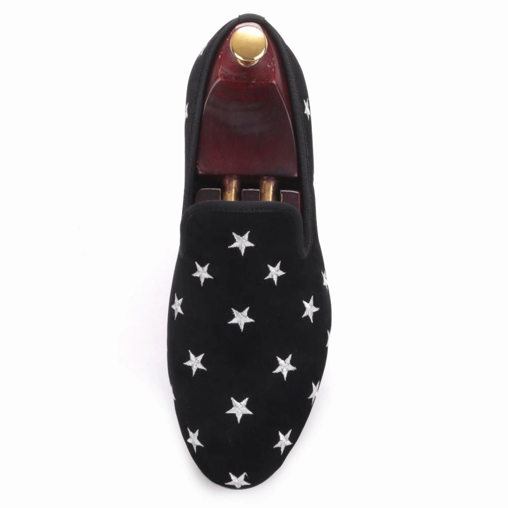 Canvas Slip On Loafers OneDrop Handmade Men Velvet Dress Shoes Star Embroidery Party Wedding Prom Loafers