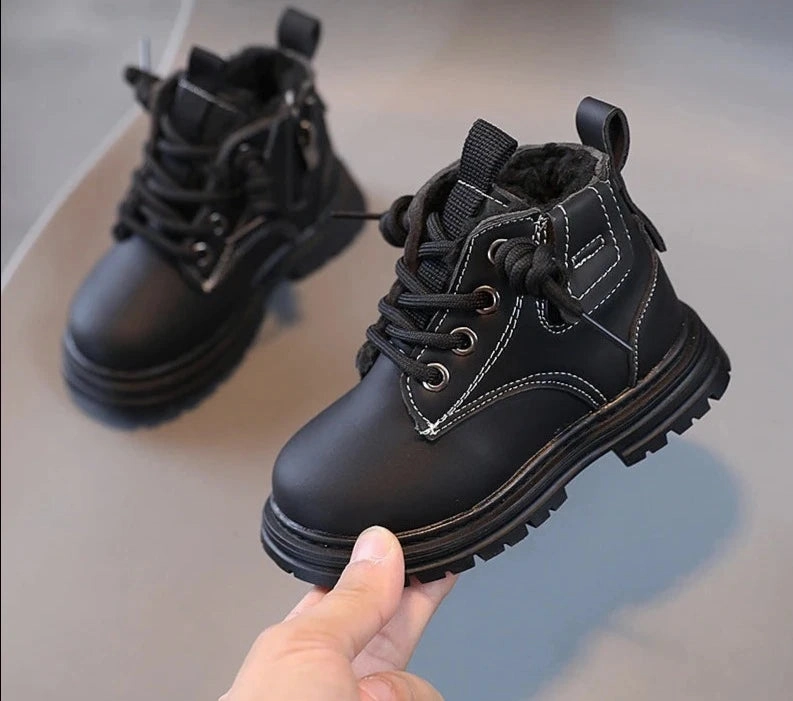 Children's Fashion Boots Winter Thickened Boys Girls' Anti Slip Warm Leather Boots Side Zipper Solid Color Kids Casual Shoes Hiking Boots Reviews