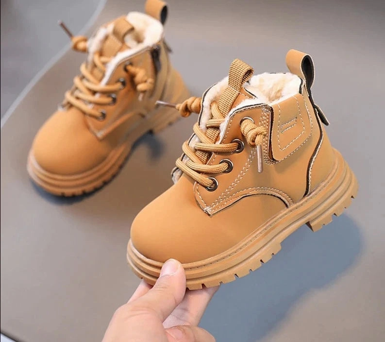 Fish Wading Boots Children's Fashion Boots Winter Thickened Boys Girls' Anti Slip Warm Leather Boots Side Zipper Solid Color Kids Casual Shoes