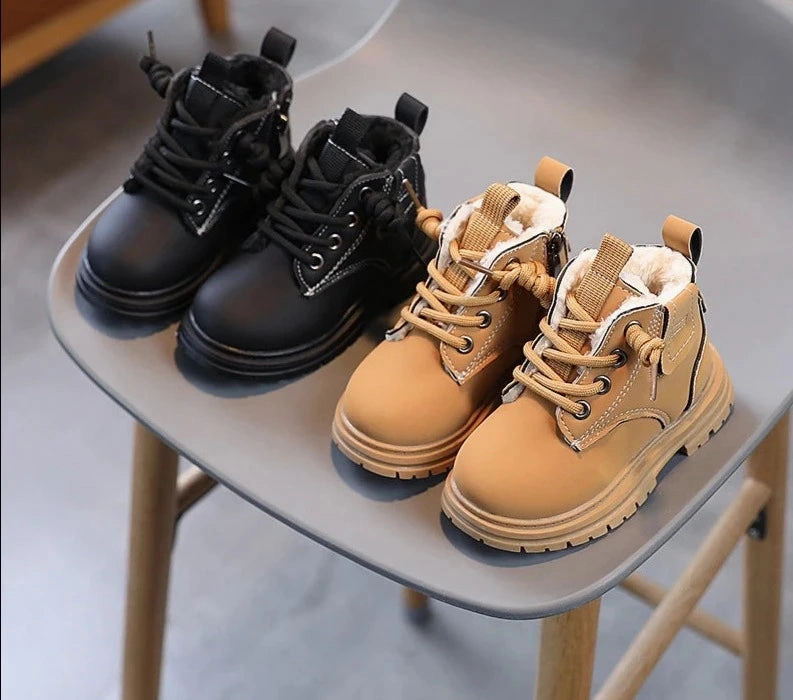 Muckmaster Boots Children's Fashion Boots Winter Thickened Boys Girls' Anti Slip Warm Leather Boots Side Zipper Solid Color Kids Casual Shoes