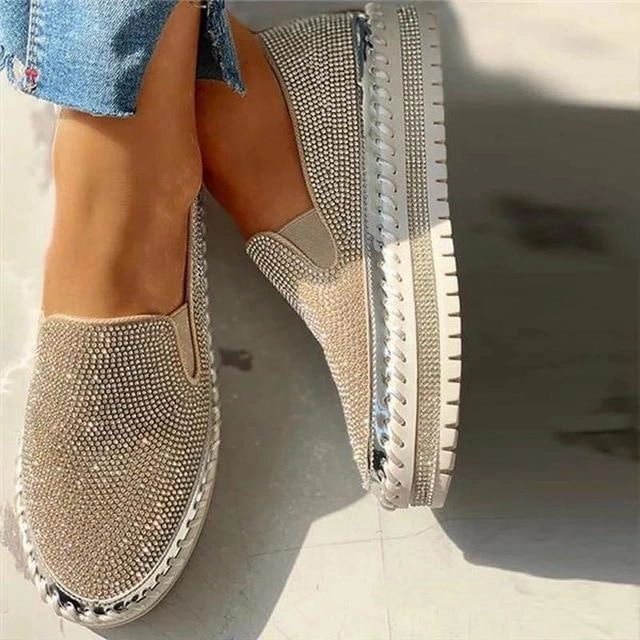 Cilool- Women Rhinestone Shoes Sepatu Flat Shoes