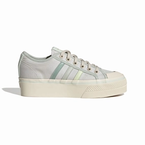 ADIDAS GX4605 NIZZA PLATFORM WMN`S (Medium) White/Lime/White Textile Lifestyle Shoes Desert Jog