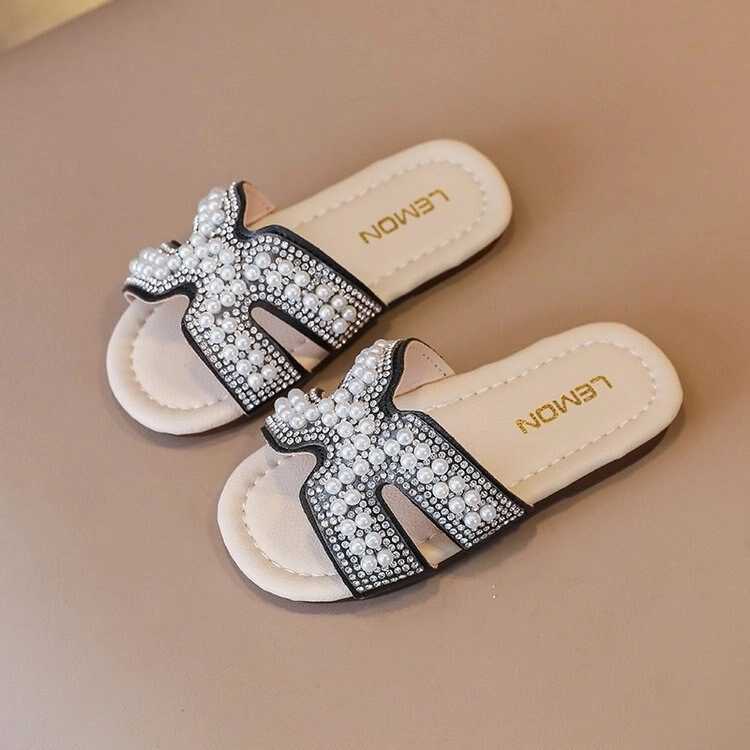 Classic Baby/Kids Girls Pearls Beading Summer Slippers Tank Slippers