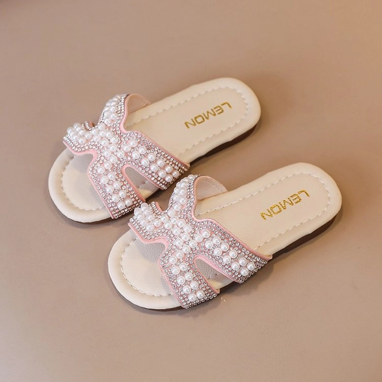 Classic Baby/Kids Girls Pearls Beading Summer Slippers Slippers Free People