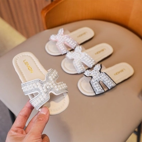 Hydrangea Quercifolia Classic Baby/Kids Girls Pearls Beading Summer Slippers