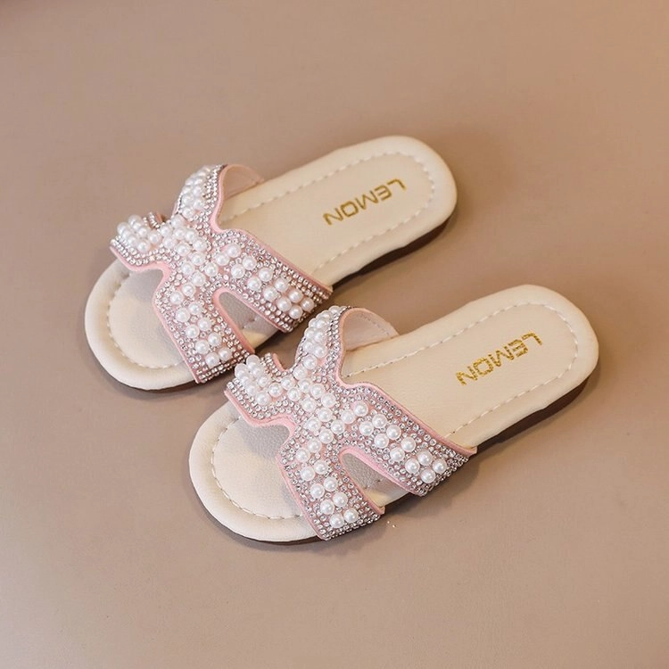 Classic Baby/Kids Girls Pearls Beading Summer Slippers Bespoke Slippers