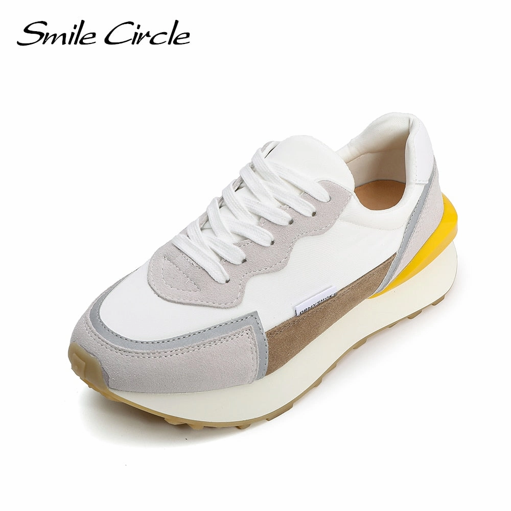 Flat Track Shoe Original Smile Circle Women Sneakers Flat Platform shoes Cow Leather spring fashion Reflective Breathable Thick bottom Ladies Shoes