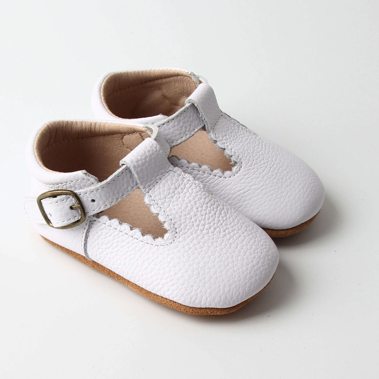 Riley T-Straps - Cloud White Scalloped (Copper Buckle) Asics Summer Shoes
