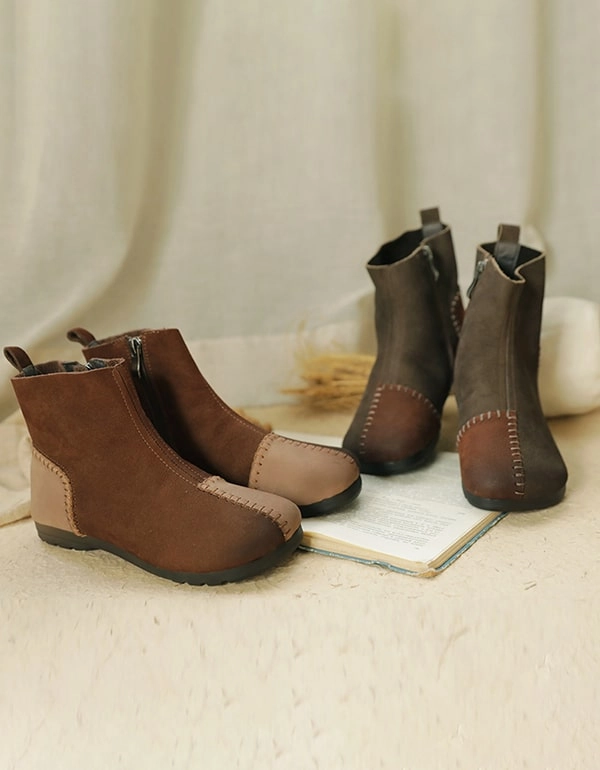 Sling Back Flat Shoes Color Patch Handmade Soft-soled Flat-heeled Boots