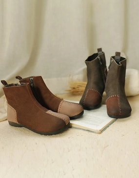 Color Patch Handmade Soft-soled Flat-heeled Boots Supportive Flat Dress Shoes