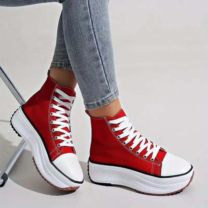 High Top Fashion Trainers Women's Canvas Shoes Holiday Flats Shoes