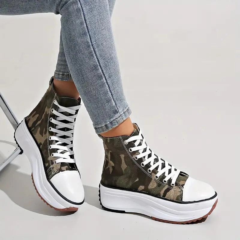 High Top Fashion Trainers Women's Canvas Shoes Bronze Flats Shoes