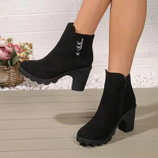 Adidas Slip On Skate Shoes Women's Side-Zipper Pendant High Heel Ankle Boots 82199374C