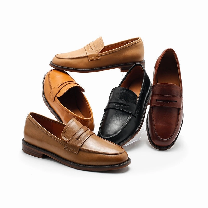 Cowboy Loafers Dwarves Calfskin Penny Loafers for Women in Black/Khaki/Brown/Apricot/Wine Red