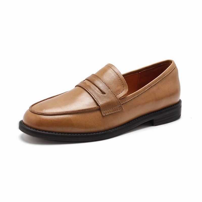 No Show Socks For Loafers Dwarves Calfskin Penny Loafers for Women in Black/Khaki/Brown/Apricot/Wine Red