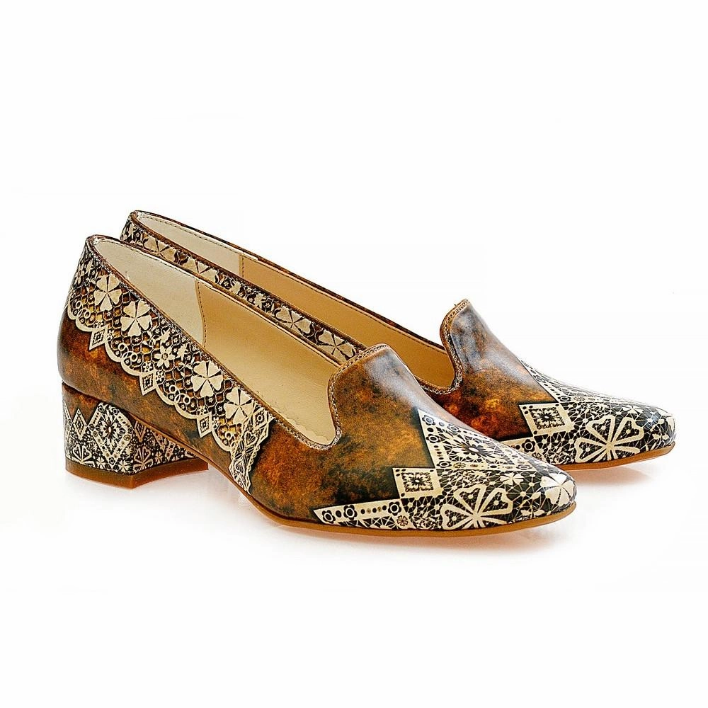 On Trend Hero Edge Brown Pattern Shoes Career Heel Shoes WDB101