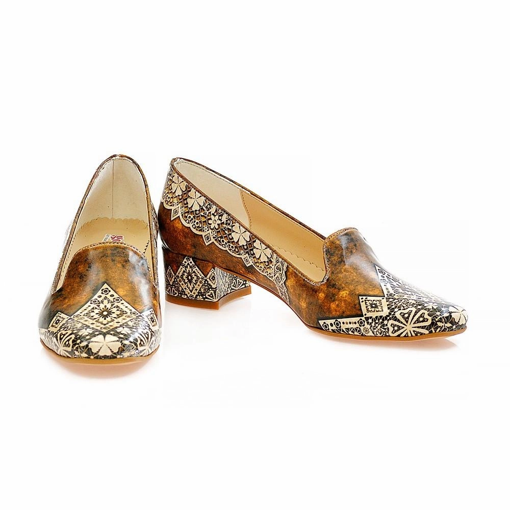 Brown Pattern Shoes Career Heel Shoes WDB101 Pastel tone