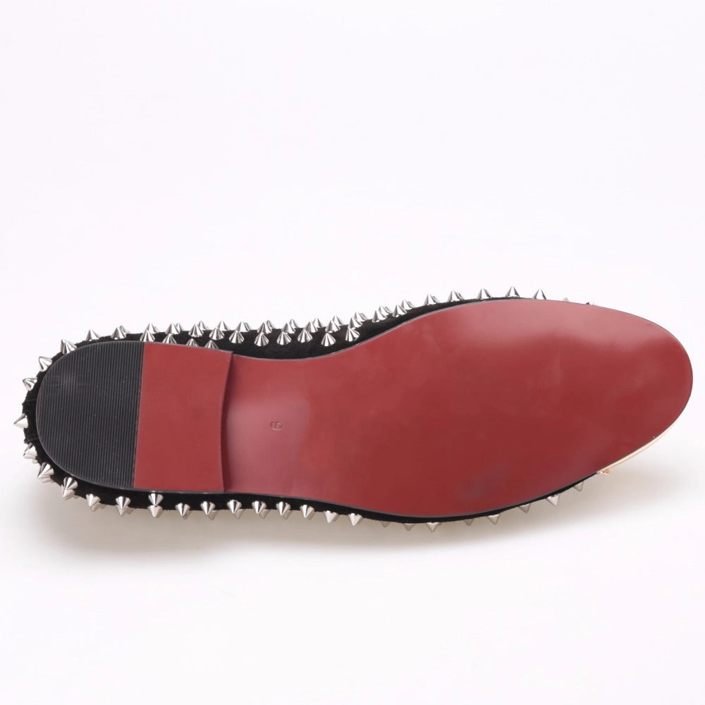 OneDrop Handmade Men Black Suede Silver Rivets Spikes Gold Metal Toe  Party Wedding Banquet Prom Loafers Platform Loafers Heels