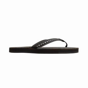 RAINBOW 101CLTSNK/PBLK CRYSTAL YTH'S (Medium) Black Leather Narrow Strap Sandals Chunky Sole Pet Jog